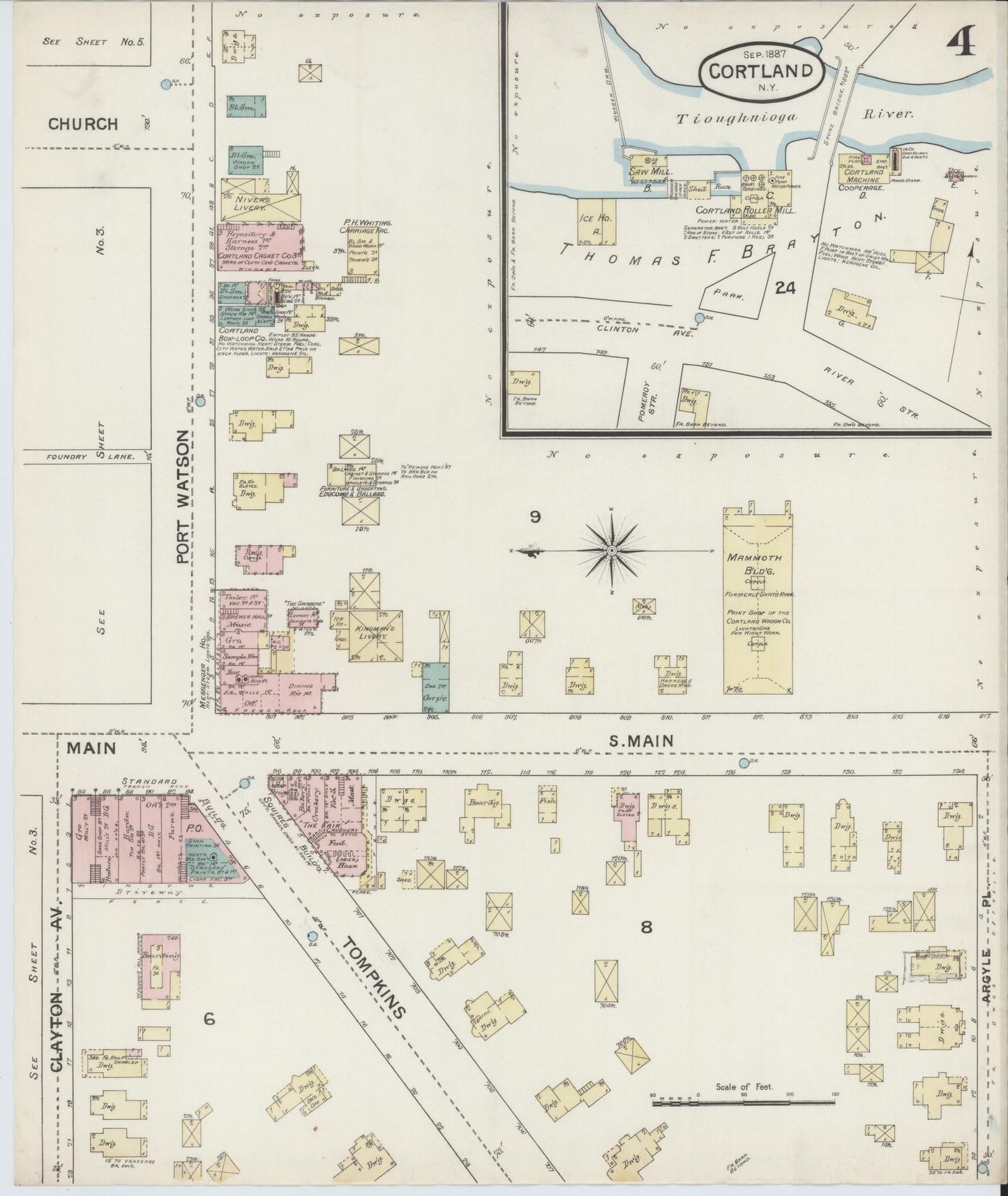 Sanborn Fire Insurance Map from Cortland, Cortland County, New York (1887), Sheet #0004 - Historic Sanborn Fire Insurance Map Print, vintage old map wall art, antique decor, genealogy gift, New York New York map