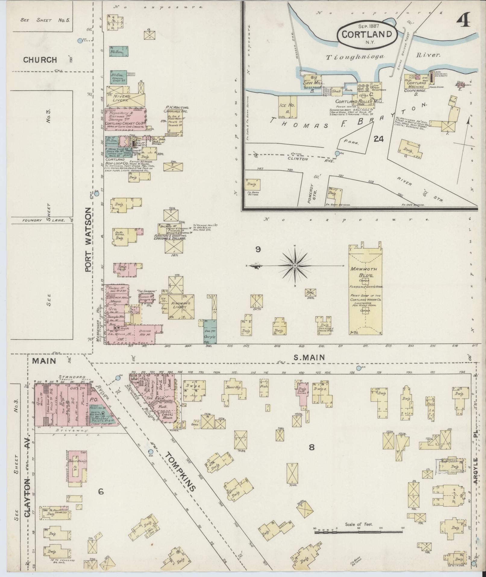 Sanborn Fire Insurance Map from Cortland, Cortland County, New York (1887), Sheet #0004 - Historic Sanborn Fire Insurance Map Print, vintage old map wall art, antique decor, genealogy gift, New York New York map