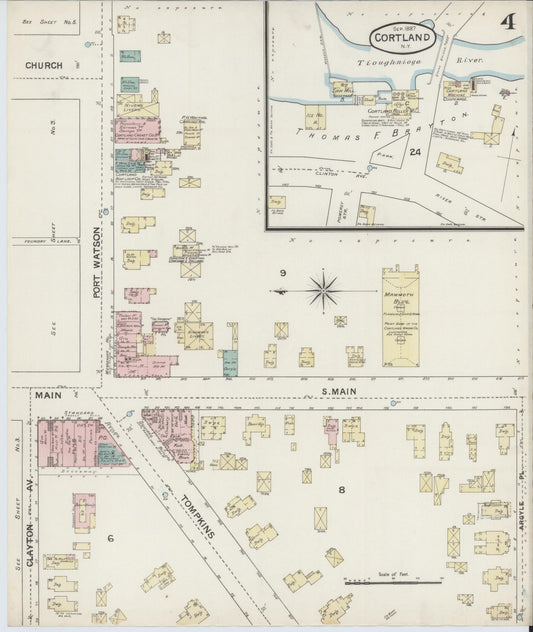 Sanborn Fire Insurance Map from Cortland, Cortland County, New York (1887), Sheet #0004 - Historic Sanborn Fire Insurance Map Print, vintage old map wall art, antique decor, genealogy gift, New York New York map