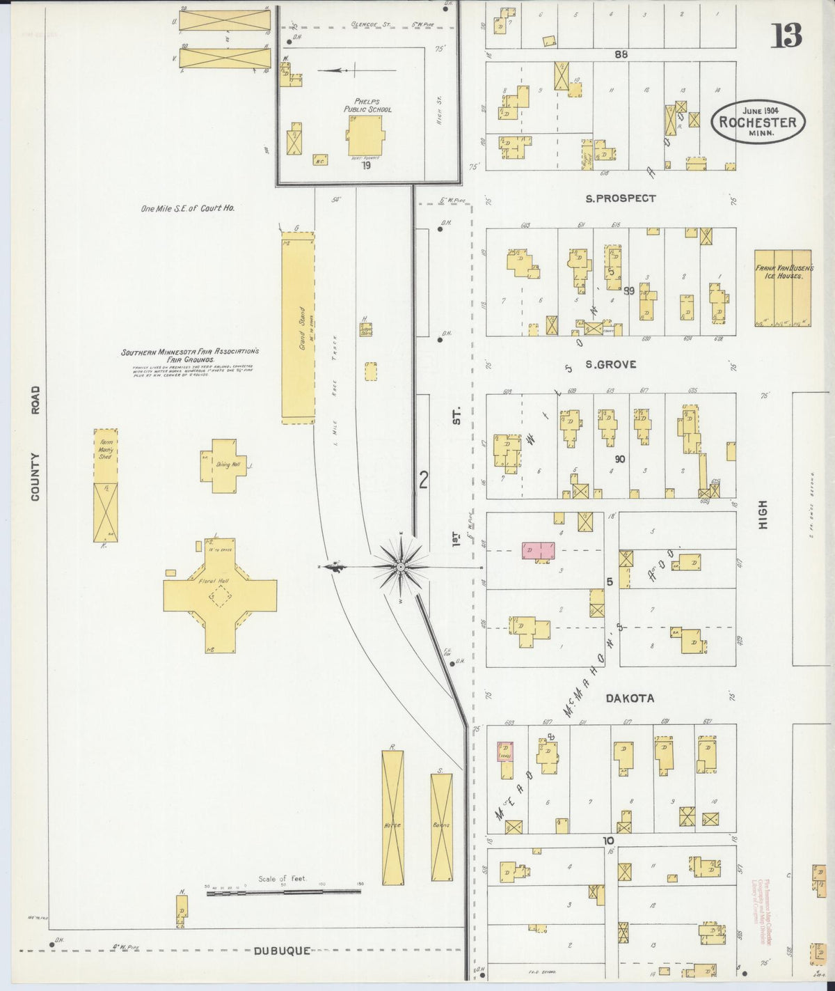 Sanborn Fire Insurance Map from Rochester, Olmsted County, Minnesota (1904), Sheet #0013 - Historic Sanborn Fire Insurance Map Print, vintage old map wall art, antique decor, genealogy gift, Minnesota Minnesota map