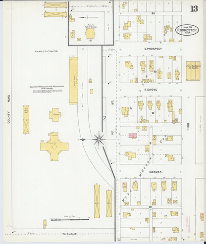 Sanborn Fire Insurance Map from Rochester, Olmsted County, Minnesota (1904), Sheet #0013 - Historic Sanborn Fire Insurance Map Print, vintage old map wall art, antique decor, genealogy gift, Minnesota Minnesota map