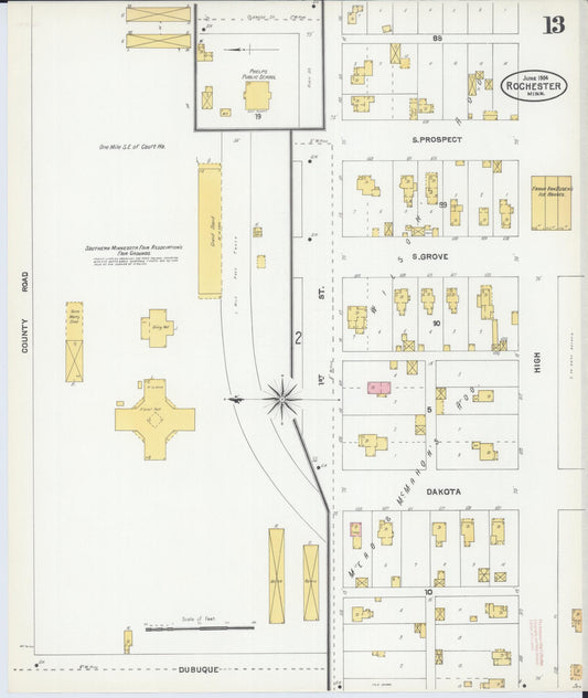 Sanborn Fire Insurance Map from Rochester, Olmsted County, Minnesota (1904), Sheet #0013 - Historic Sanborn Fire Insurance Map Print, vintage old map wall art, antique decor, genealogy gift, Minnesota Minnesota map