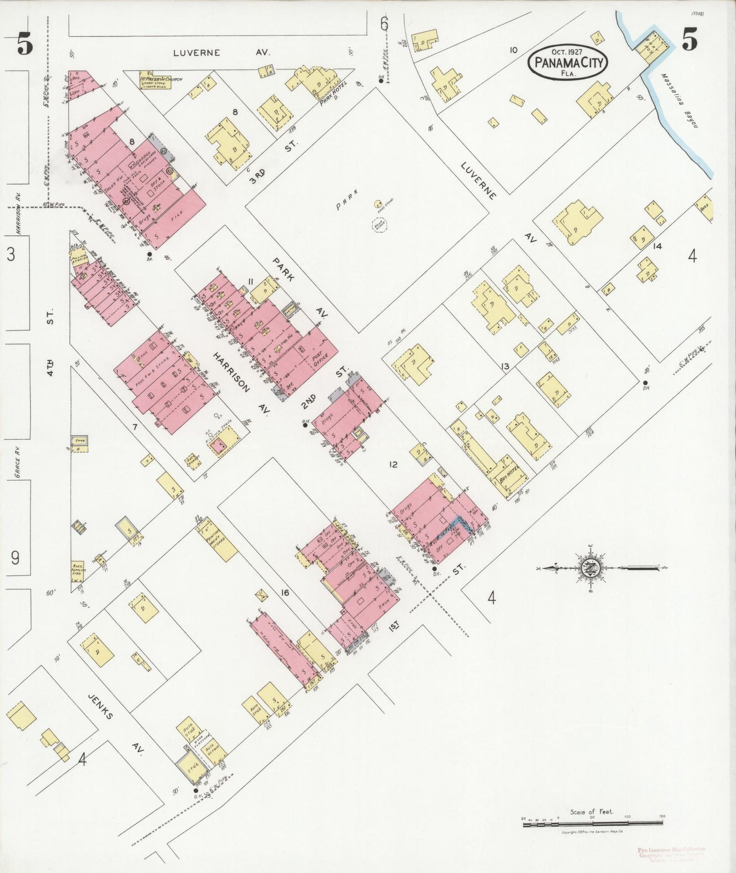 Sanborn Fire Insurance Map from Panama City, Bay County, Florida (1927), Sheet #0005 - Complete Map Set gallery image, historic Sanborn map, vintage wall art, Florida Florida