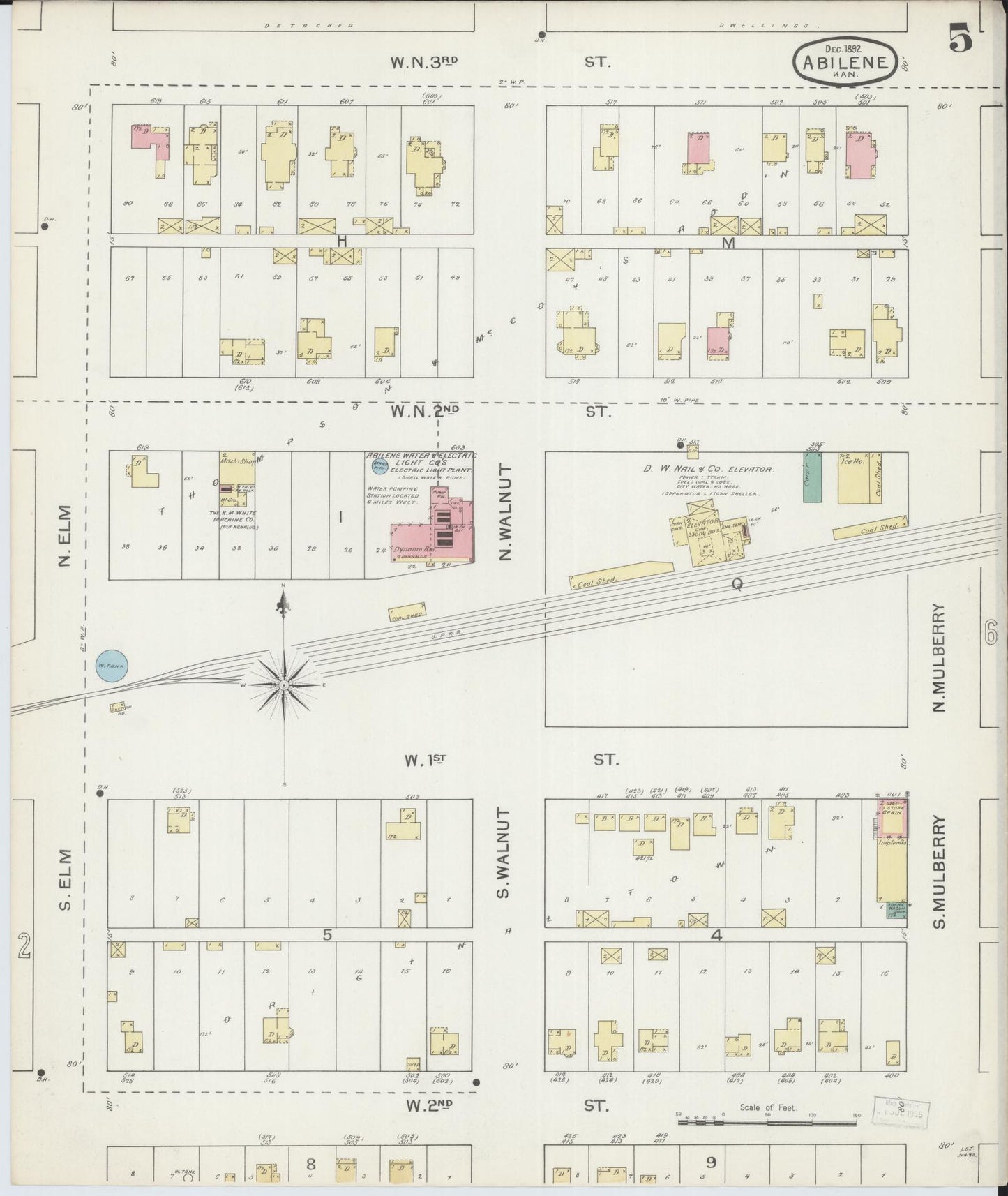 Sanborn Fire Insurance Map from Abilene, Dickinson County, Kansas (1892), Sheet #0005 - Complete Map Set gallery image, historic Sanborn map, vintage wall art, Kansas Kansas