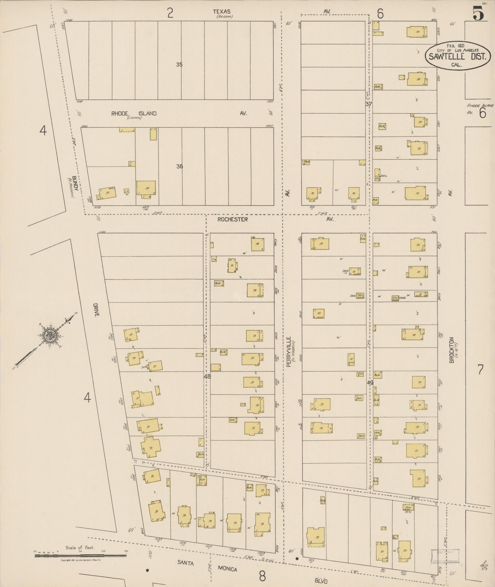 Sanborn Fire Insurance Map from Sawtelle, Los Angeles County, California (1921), Sheet #0005 - Complete Map Set gallery image, historic Sanborn map, vintage wall art, California California