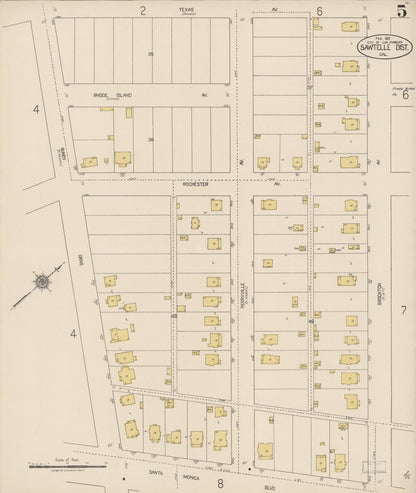 Sanborn Fire Insurance Map from Sawtelle, Los Angeles County, California (1921), Sheet #0005 - Complete Map Set gallery image, historic Sanborn map, vintage wall art, California California