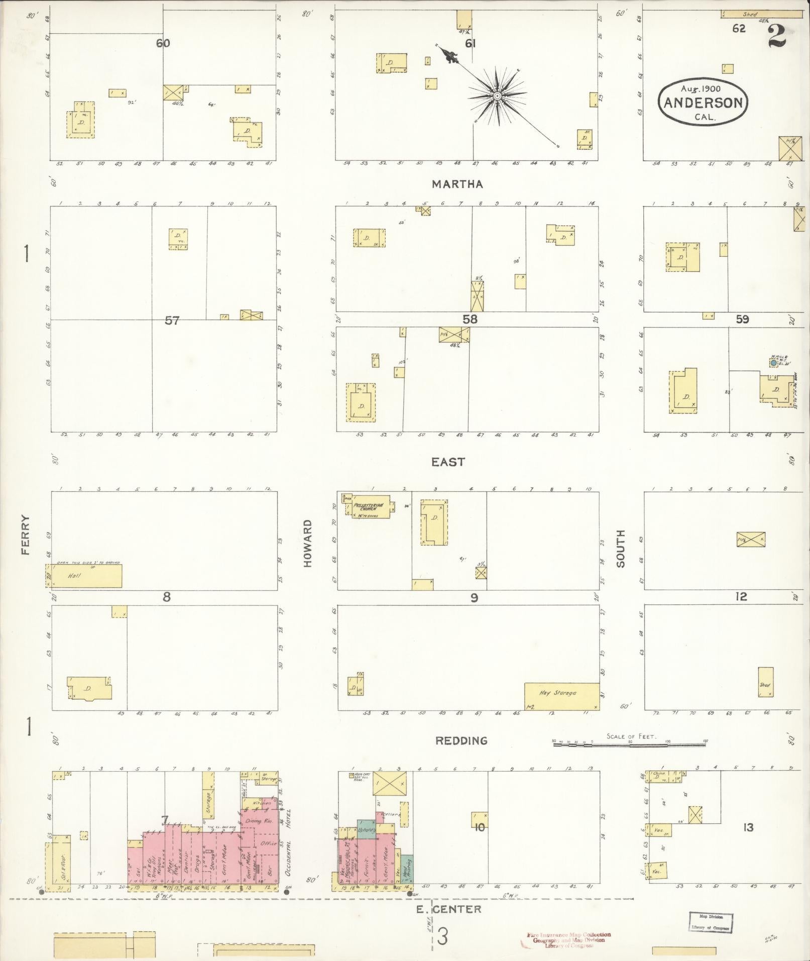 Sanborn Fire Insurance Map from Anderson, Shasta County, California (1900), Sheet #0002 - Historic Sanborn Fire Insurance Map Print, vintage old map wall art, antique decor, genealogy gift, California California map