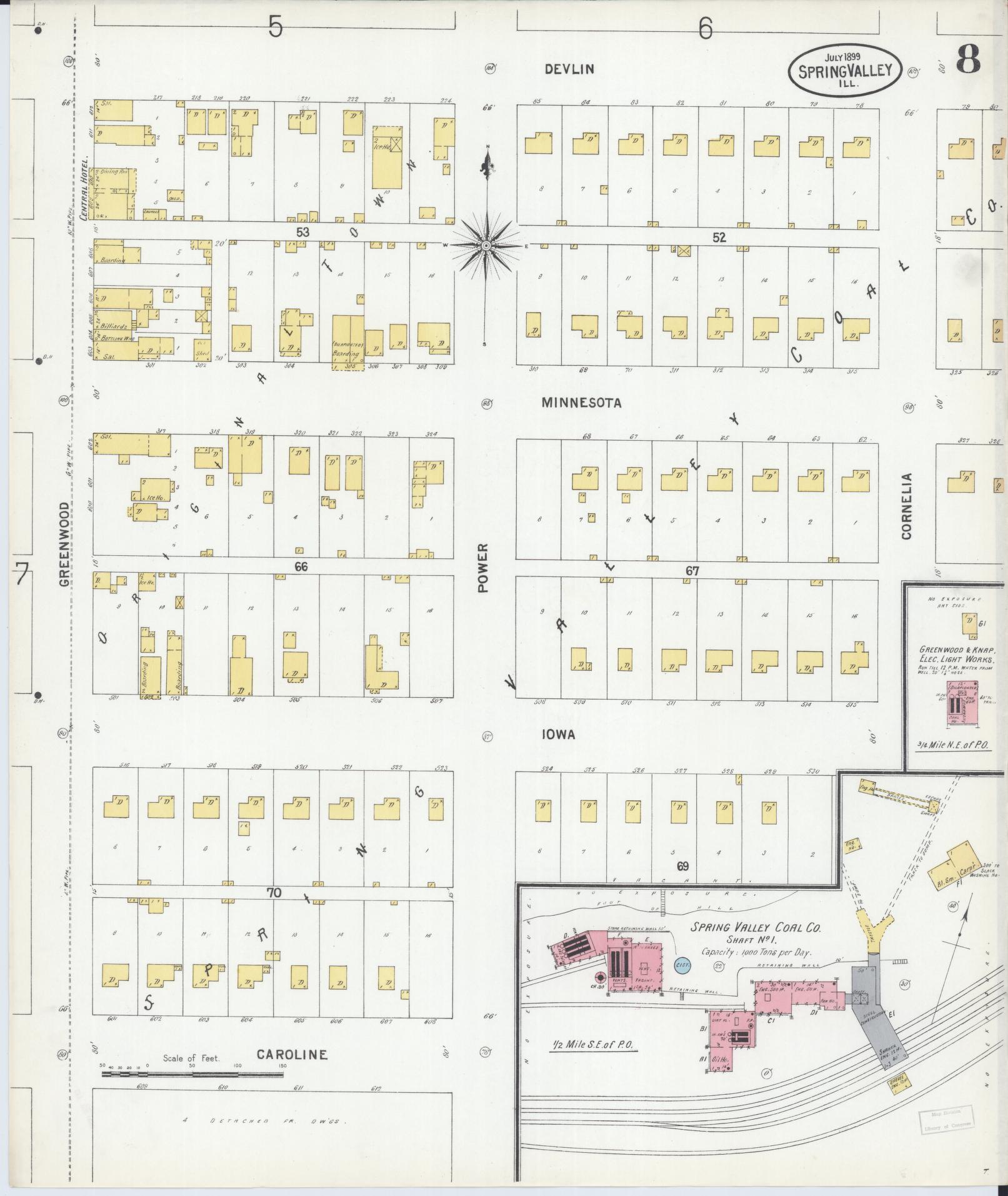 Sanborn Fire Insurance Map from Spring Valley, Bureau County, Illinois (1899), Sheet #0008 - Historic Sanborn Fire Insurance Map Print, vintage old map wall art, antique decor, genealogy gift, Illinois Illinois map