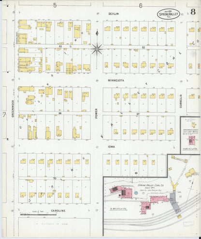 Sanborn Fire Insurance Map from Spring Valley, Bureau County, Illinois (1899), Sheet #0008 - Historic Sanborn Fire Insurance Map Print, vintage old map wall art, antique decor, genealogy gift, Illinois Illinois map