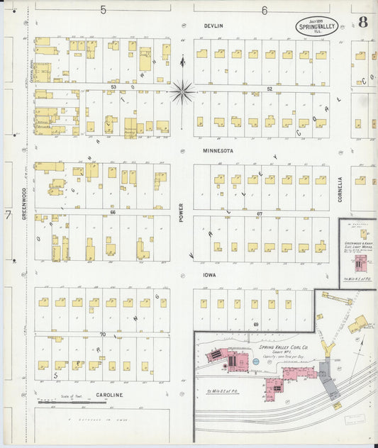 Sanborn Fire Insurance Map from Spring Valley, Bureau County, Illinois (1899), Sheet #0008 - Historic Sanborn Fire Insurance Map Print, vintage old map wall art, antique decor, genealogy gift, Illinois Illinois map