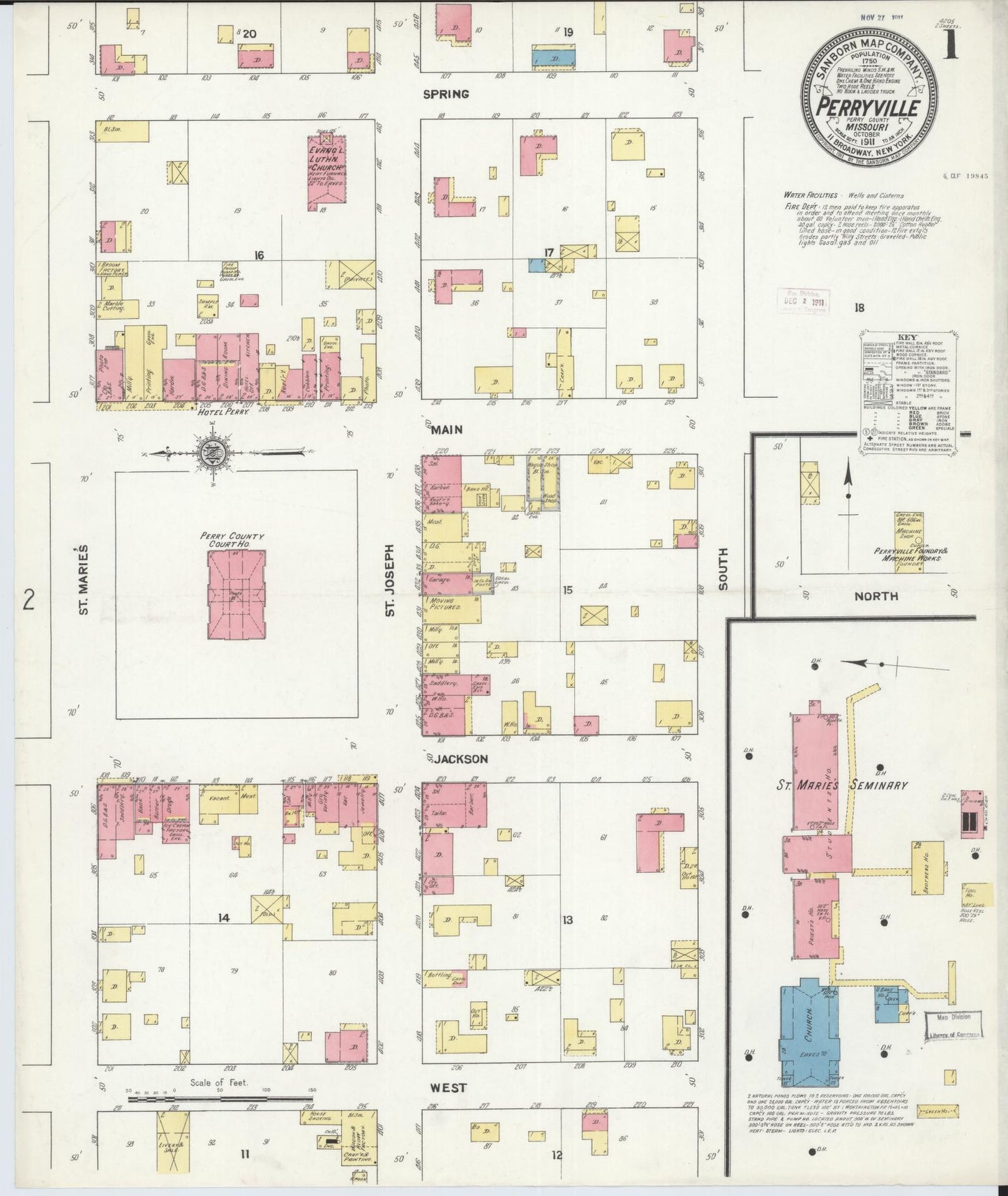 Sanborn Fire Insurance Map from Perryville, Perry County, Missouri (1911), Sheet #0001 - Complete Map Set gallery image, historic Sanborn map, vintage wall art, Missouri Missouri