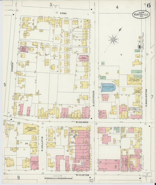 Sanborn Fire Insurance Map from Huntsville, Madison County, Alabama (1898), Sheet #0006 - Historic Sanborn Fire Insurance Map Print, vintage old map wall art, antique decor, genealogy gift, Alabama Alabama map