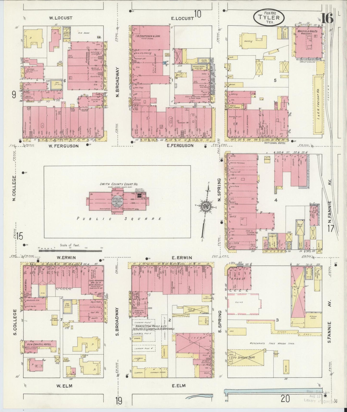 Sanborn Fire Insurance Map from Tyler, Smith County, Texas (1912), Sheet #0016 - Historic Sanborn Fire Insurance Map Print, vintage old map wall art, antique decor, genealogy gift, Texas Texas map