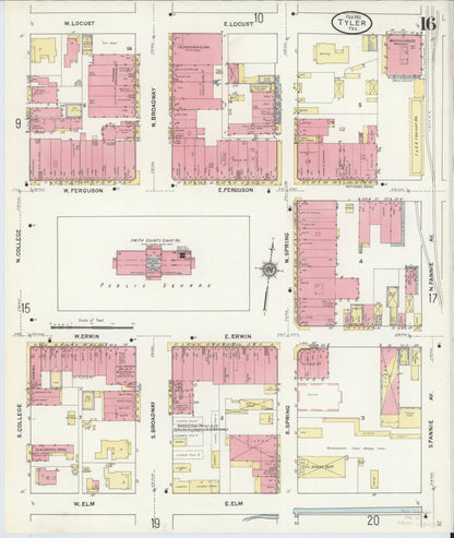Sanborn Fire Insurance Map from Tyler, Smith County, Texas (1912), Sheet #0016 - Historic Sanborn Fire Insurance Map Print, vintage old map wall art, antique decor, genealogy gift, Texas Texas map