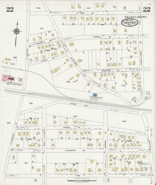Sanborn Fire Insurance Map from Freeport, Nassau County, New York (1925), Sheet #0022 - Historic Sanborn Fire Insurance Map Print, vintage old map wall art, antique decor, genealogy gift, New York New York map