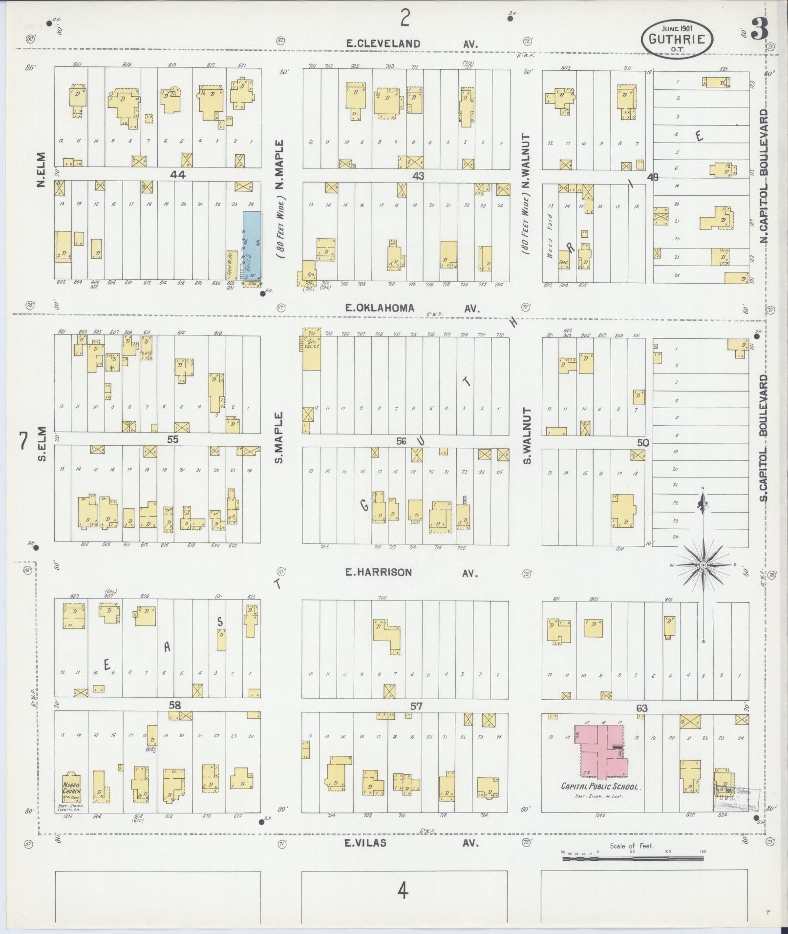 Sanborn Fire Insurance Map from Guthrie, Logan County, Oklahoma (1901), Sheet #0003 - Historic Sanborn Fire Insurance Map Print, vintage old map wall art, antique decor, genealogy gift, Oklahoma Oklahoma map