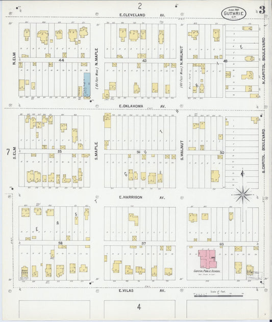 Sanborn Fire Insurance Map from Guthrie, Logan County, Oklahoma (1901), Sheet #0003 - Historic Sanborn Fire Insurance Map Print, vintage old map wall art, antique decor, genealogy gift, Oklahoma Oklahoma map