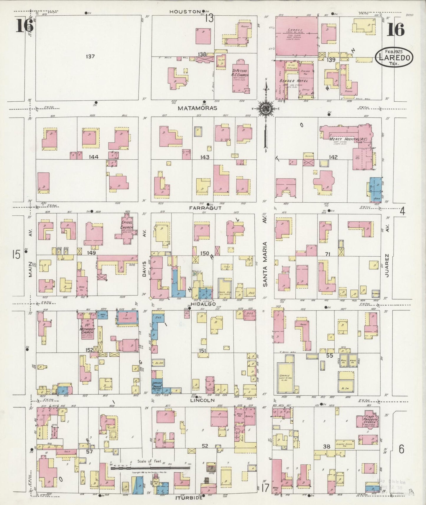 Sanborn Fire Insurance Map from Laredo, Webb County, Texas (1925), Sheet #0016 - Historic Sanborn Fire Insurance Map Print, vintage old map wall art, antique decor, genealogy gift, Texas Texas map