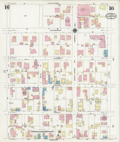 Sanborn Fire Insurance Map from Laredo, Webb County, Texas (1925), Sheet #0016 - Historic Sanborn Fire Insurance Map Print, vintage old map wall art, antique decor, genealogy gift, Texas Texas map