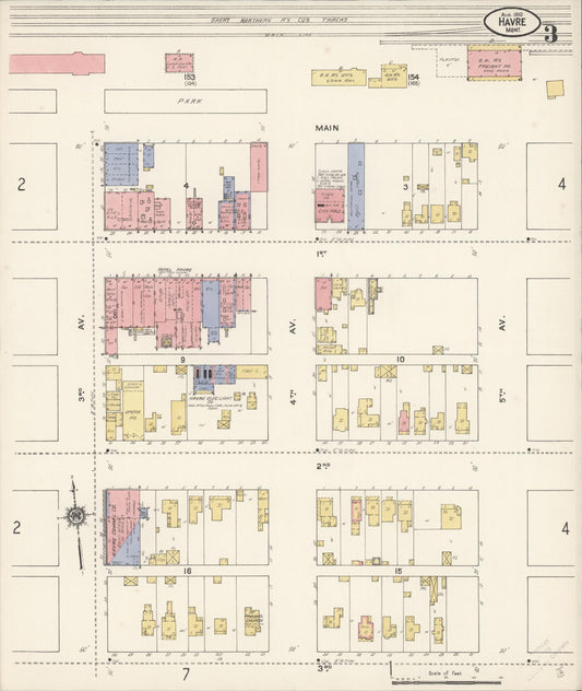 Sanborn Fire Insurance Map from Havre, Hill County, Montana (1910), Sheet #0003 - Historic Sanborn Fire Insurance Map Print, vintage old map wall art, antique decor, genealogy gift, Montana Montana map