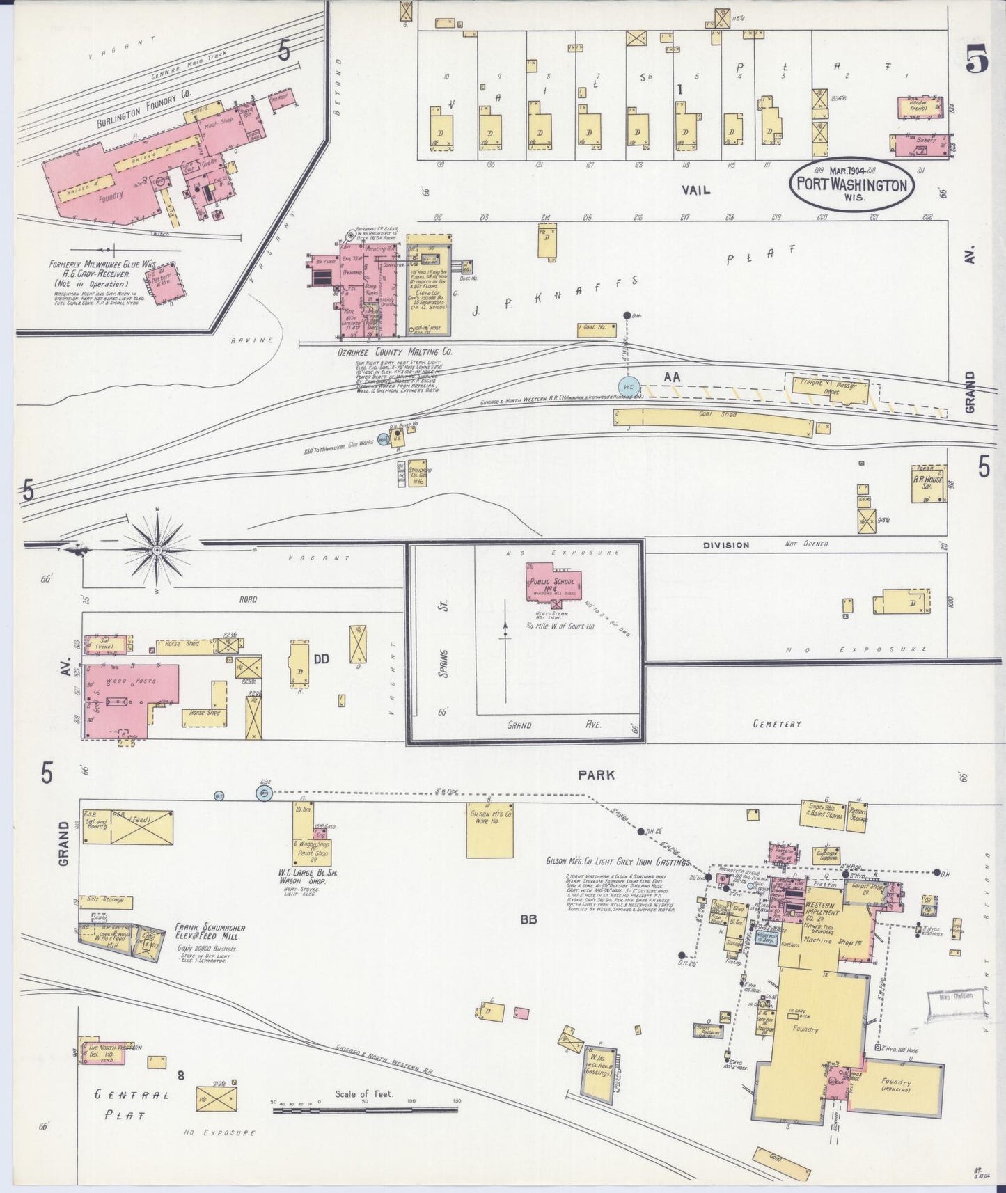 Sanborn Fire Insurance Map from Port Washington, Ozaukee County, Wisconsin (1904), Sheet #0005 - Historic Sanborn Fire Insurance Map Print, vintage old map wall art, antique decor, genealogy gift, Wisconsin Wisconsin map
