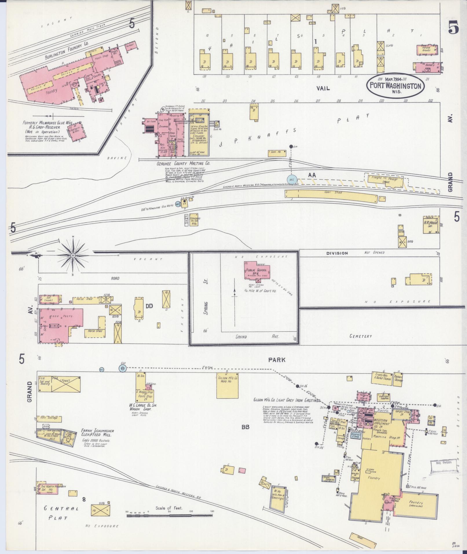Sanborn Fire Insurance Map from Port Washington, Ozaukee County, Wisconsin (1904), Sheet #0005 - Historic Sanborn Fire Insurance Map Print, vintage old map wall art, antique decor, genealogy gift, Wisconsin Wisconsin map