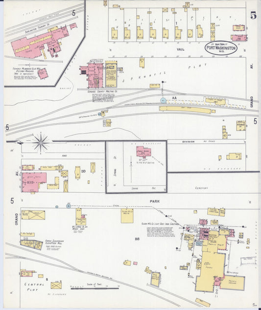 Sanborn Fire Insurance Map from Port Washington, Ozaukee County, Wisconsin (1904), Sheet #0005 - Historic Sanborn Fire Insurance Map Print, vintage old map wall art, antique decor, genealogy gift, Wisconsin Wisconsin map