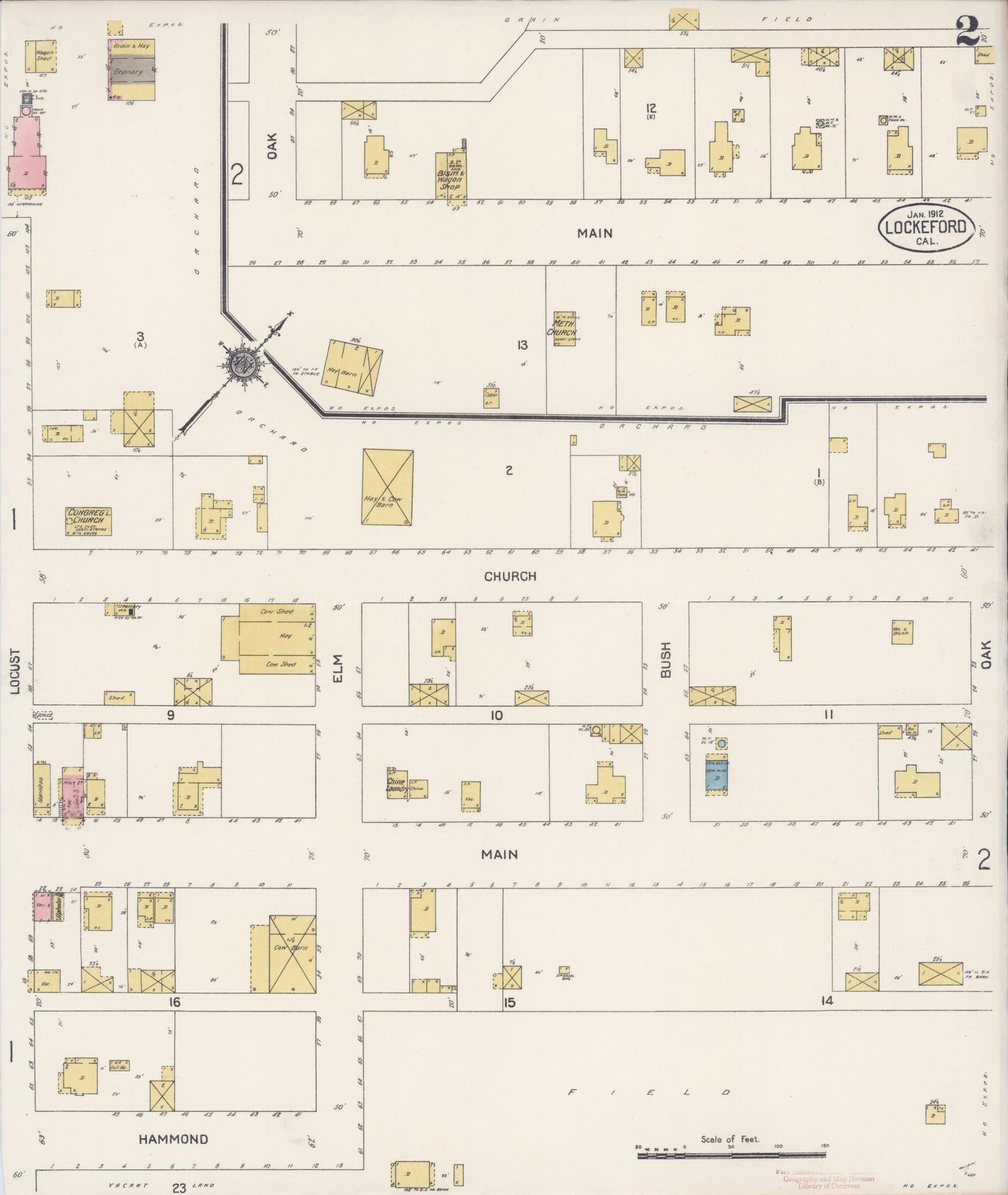 Sanborn Fire Insurance Map from Lockeford, San Joaquin County, California (1912), Sheet #0002 - Complete Map Set gallery image, historic Sanborn map, vintage wall art, California California