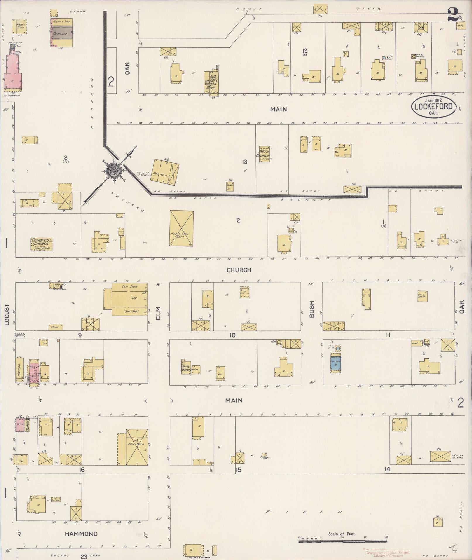 Sanborn Fire Insurance Map from Lockeford, San Joaquin County, California (1912), Sheet #0002 - Complete Map Set gallery image, historic Sanborn map, vintage wall art, California California