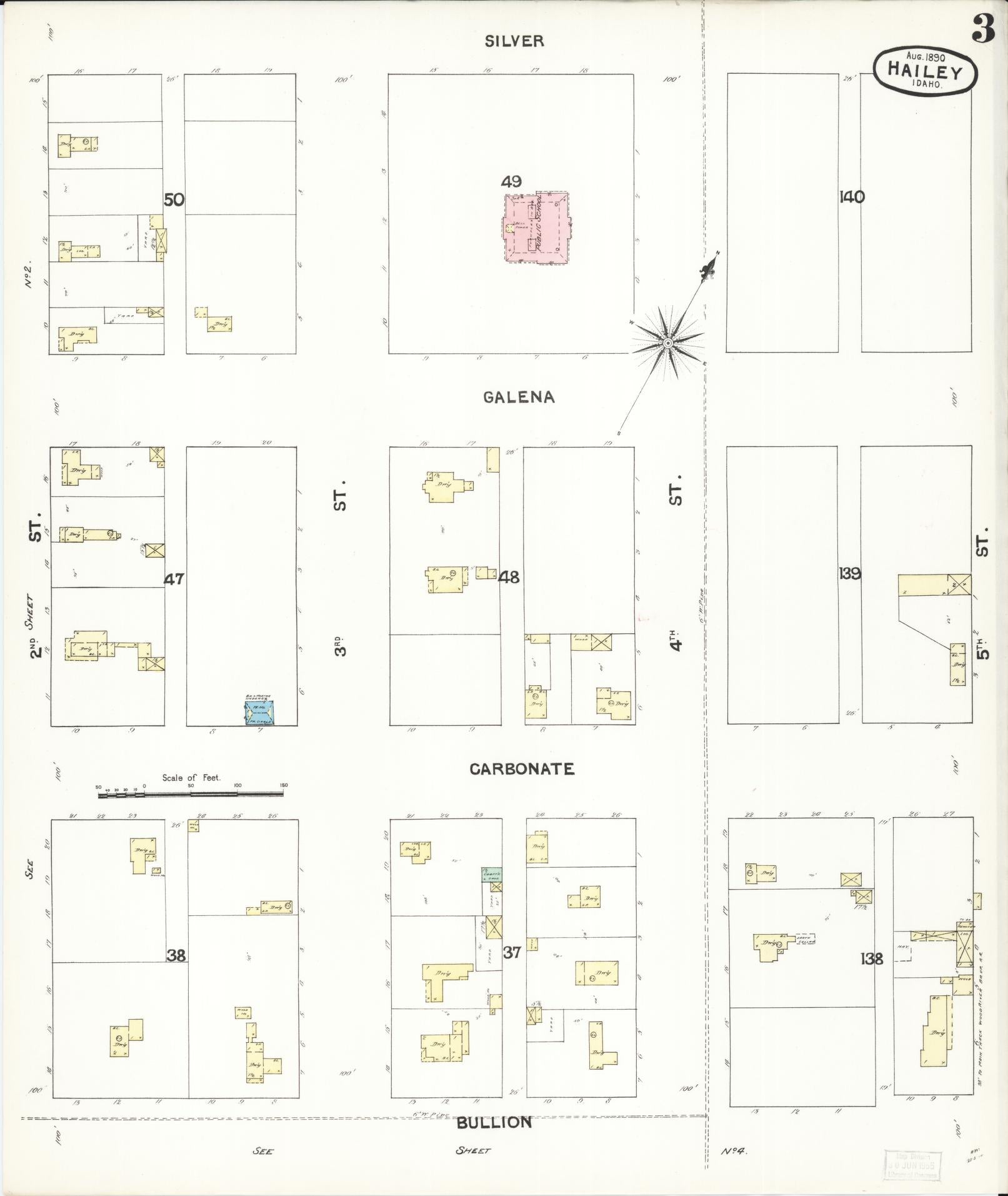 Sanborn Fire Insurance Map from Hailey, Blaine County, Idaho (1890), Sheet #0003 - Historic Sanborn Fire Insurance Map Print, vintage old map wall art, antique decor, genealogy gift, Idaho Idaho map