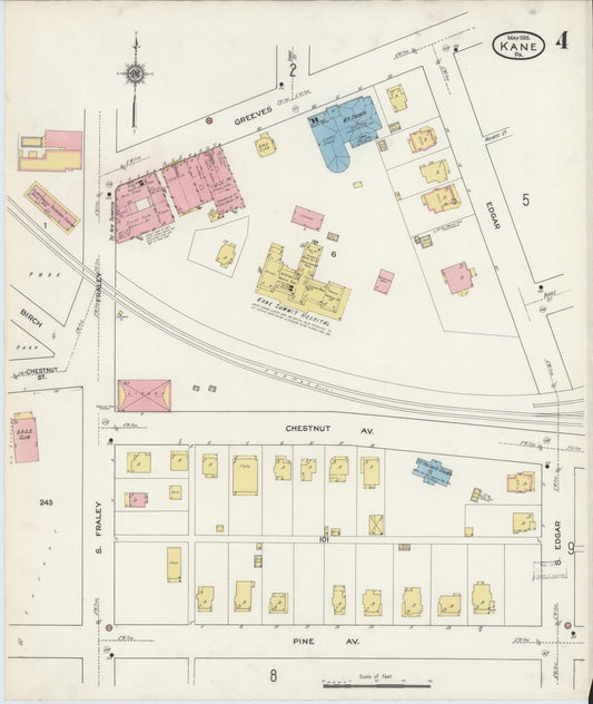 Sanborn Fire Insurance Map from Kane, McKean County, Pennsylvania (1915), Sheet #0004 - Historic Sanborn Fire Insurance Map Print, vintage old map wall art, antique decor, genealogy gift, Pennsylvania Pennsylvania map