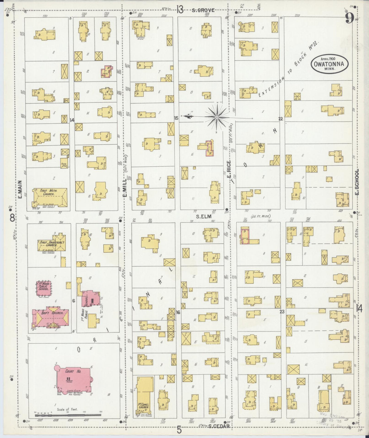 Sanborn Fire Insurance Map from Owatonna, Steele County, Minnesota (1900), Sheet #0009 - Historic Sanborn Fire Insurance Map Print, vintage old map wall art, antique decor, genealogy gift, Minnesota Minnesota map