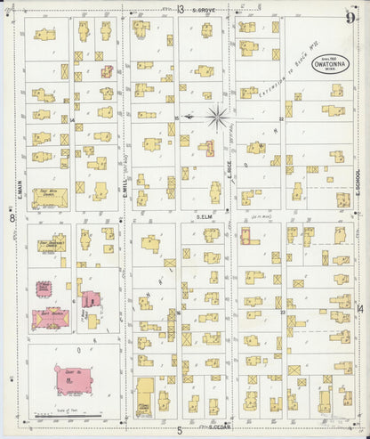 Sanborn Fire Insurance Map from Owatonna, Steele County, Minnesota (1900), Sheet #0009 - Historic Sanborn Fire Insurance Map Print, vintage old map wall art, antique decor, genealogy gift, Minnesota Minnesota map