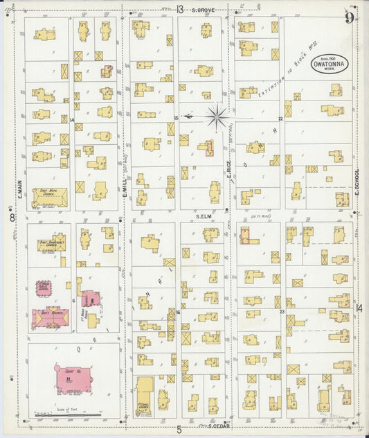 Sanborn Fire Insurance Map from Owatonna, Steele County, Minnesota (1900), Sheet #0009 - Historic Sanborn Fire Insurance Map Print, vintage old map wall art, antique decor, genealogy gift, Minnesota Minnesota map