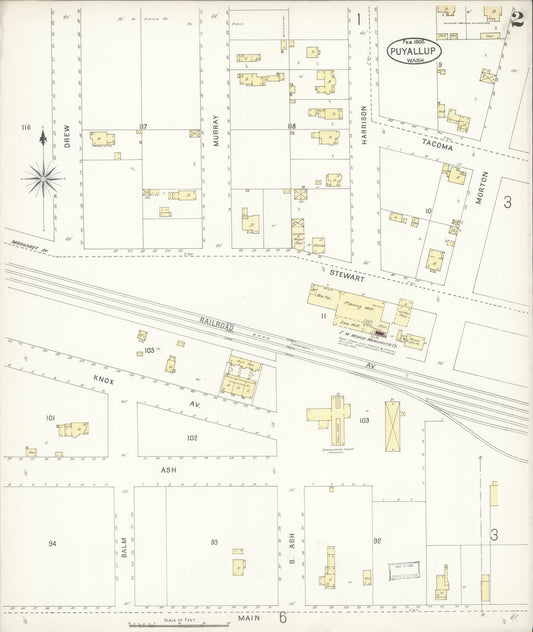 Sanborn Fire Insurance Map from Puyallup, Pierce County, Washington (1900), Sheet #0002 - Historic Sanborn Fire Insurance Map Print, vintage old map wall art, antique decor, genealogy gift, Washington Washington map