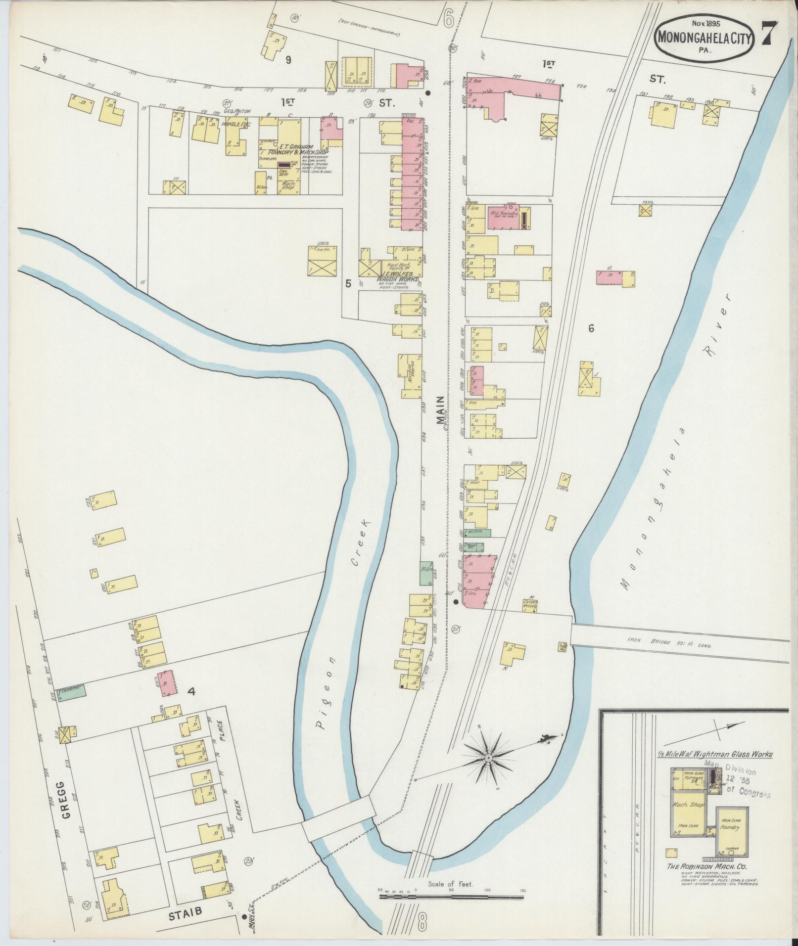 Sanborn Fire Insurance Map from Monongahela City, Washington County, Pennsylvania (1895), Sheet #0007 - Complete Map Set gallery image, historic Sanborn map, vintage wall art, Pennsylvania Pennsylvania