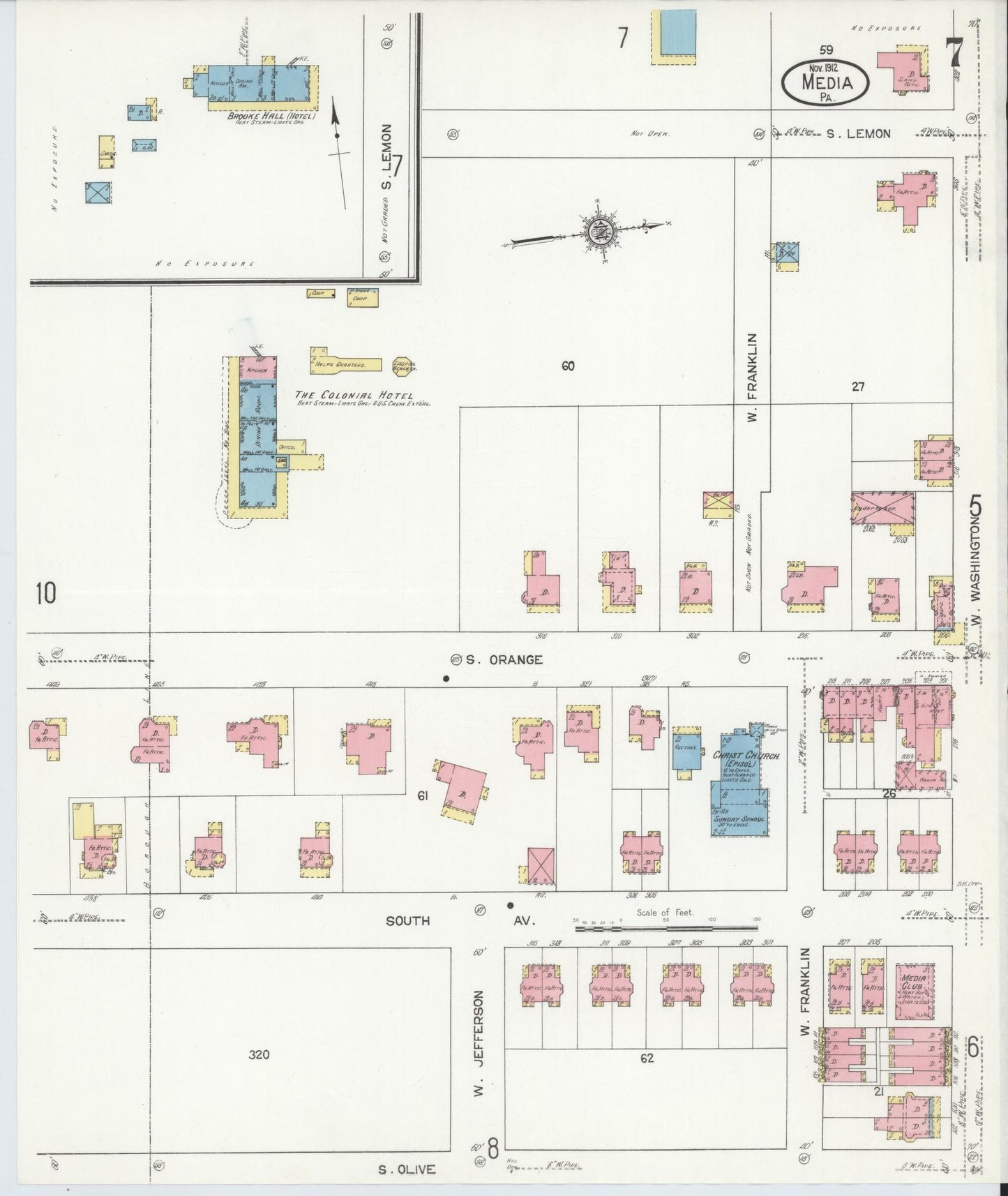 Sanborn Fire Insurance Map from Media, Delaware County, Pennsylvania (1912), Sheet #0007 - Complete Map Set gallery image, historic Sanborn map, vintage wall art, Pennsylvania Pennsylvania