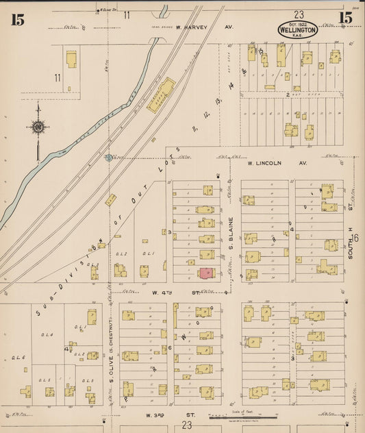 Sanborn Fire Insurance Map from Wellington, Sumner County, Kansas (1922), Sheet #0015 - Historic Sanborn Fire Insurance Map Print, vintage old map wall art, antique decor, genealogy gift, Kansas Kansas map