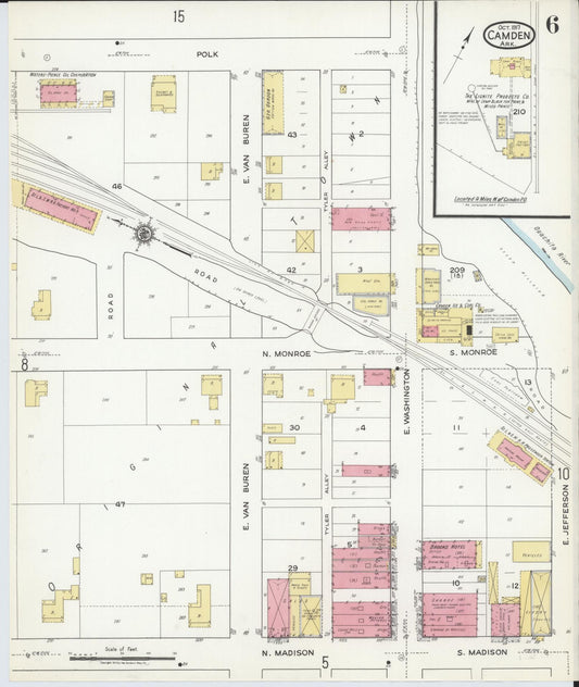 Sanborn Fire Insurance Map from Camden, Ouachita County, Arkansas (1917), Sheet #0006 - Historic Sanborn Fire Insurance Map Print, vintage old map wall art, antique decor, genealogy gift, Arkansas Arkansas map