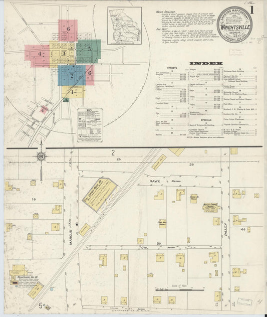 Sanborn Fire Insurance Map from Wrightsville, Johnson County, Georgia (1913), Sheet #0001 - Complete Map Set gallery image, historic Sanborn map, vintage wall art, Georgia Georgia