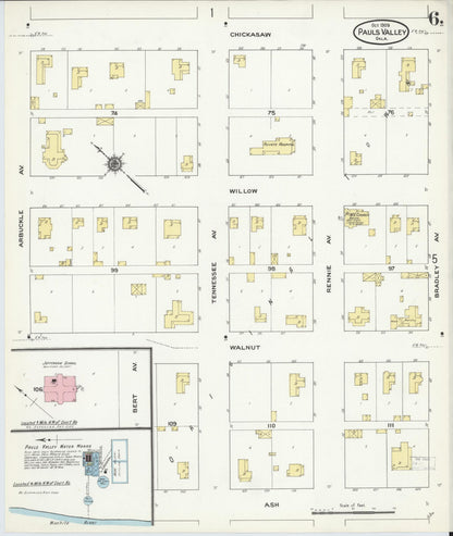 Sanborn Fire Insurance Map from Pauls Valley, Garvin County, Oklahoma (1909), Sheet #0006 - Complete Map Set gallery image, historic Sanborn map, vintage wall art, Oklahoma Oklahoma