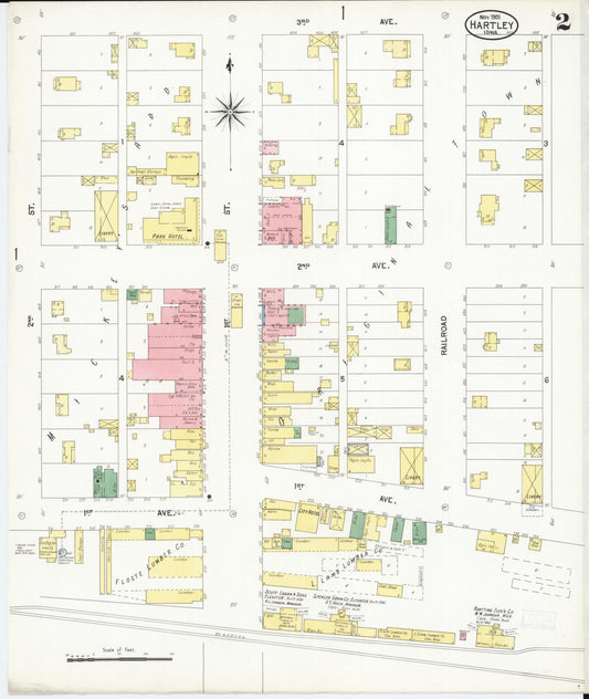 Sanborn Fire Insurance Map from Hartley, O'Brien County, Iowa (1901), Sheet #0002 - Historic Sanborn Fire Insurance Map Print, vintage old map wall art