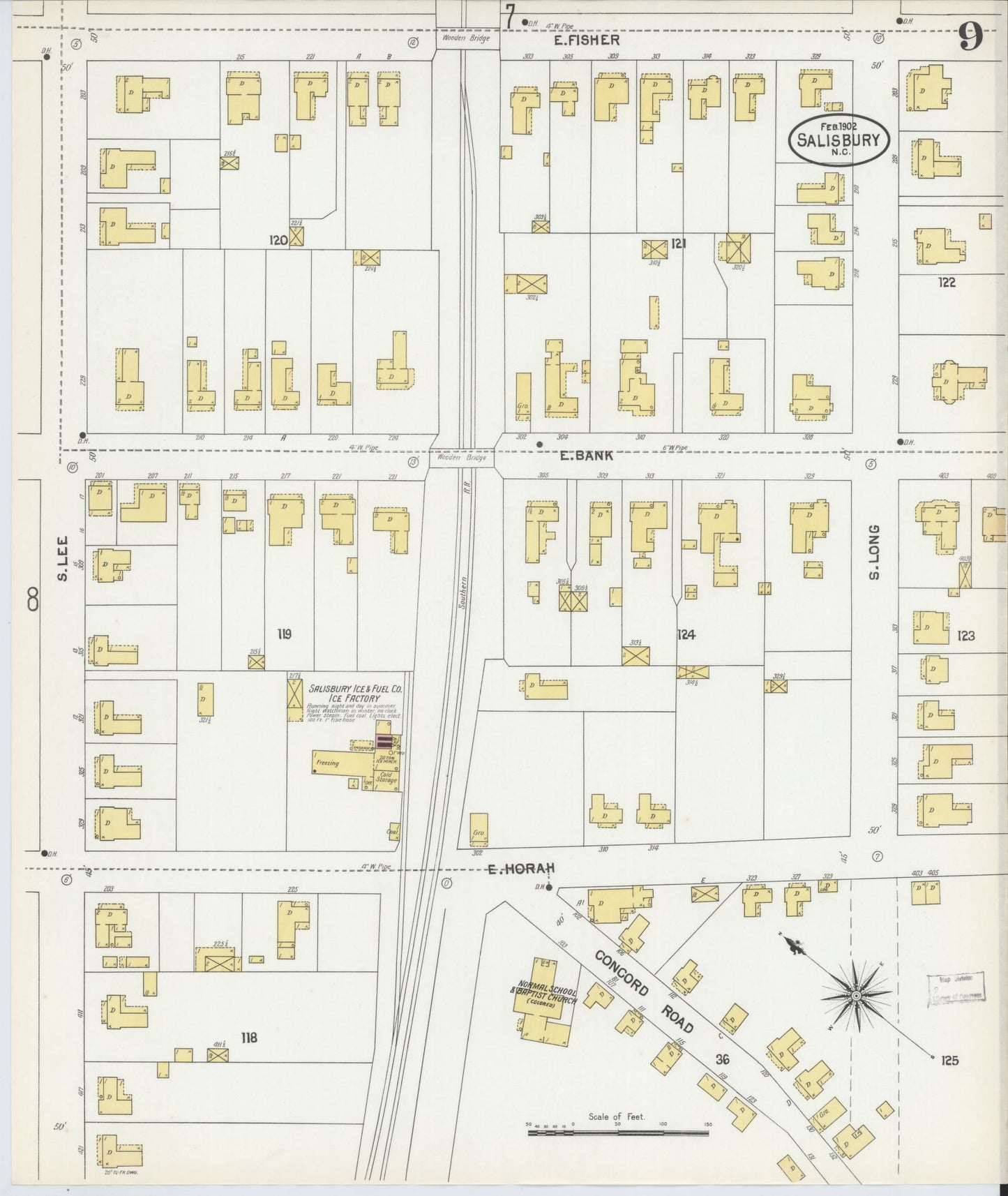 Sanborn Fire Insurance Map from Salisbury, Rowan County, North Carolina (1902), Sheet #0009 - Historic Sanborn Fire Insurance Map Print, vintage old map wall art, antique decor, genealogy gift, North Carolina North Carolina map