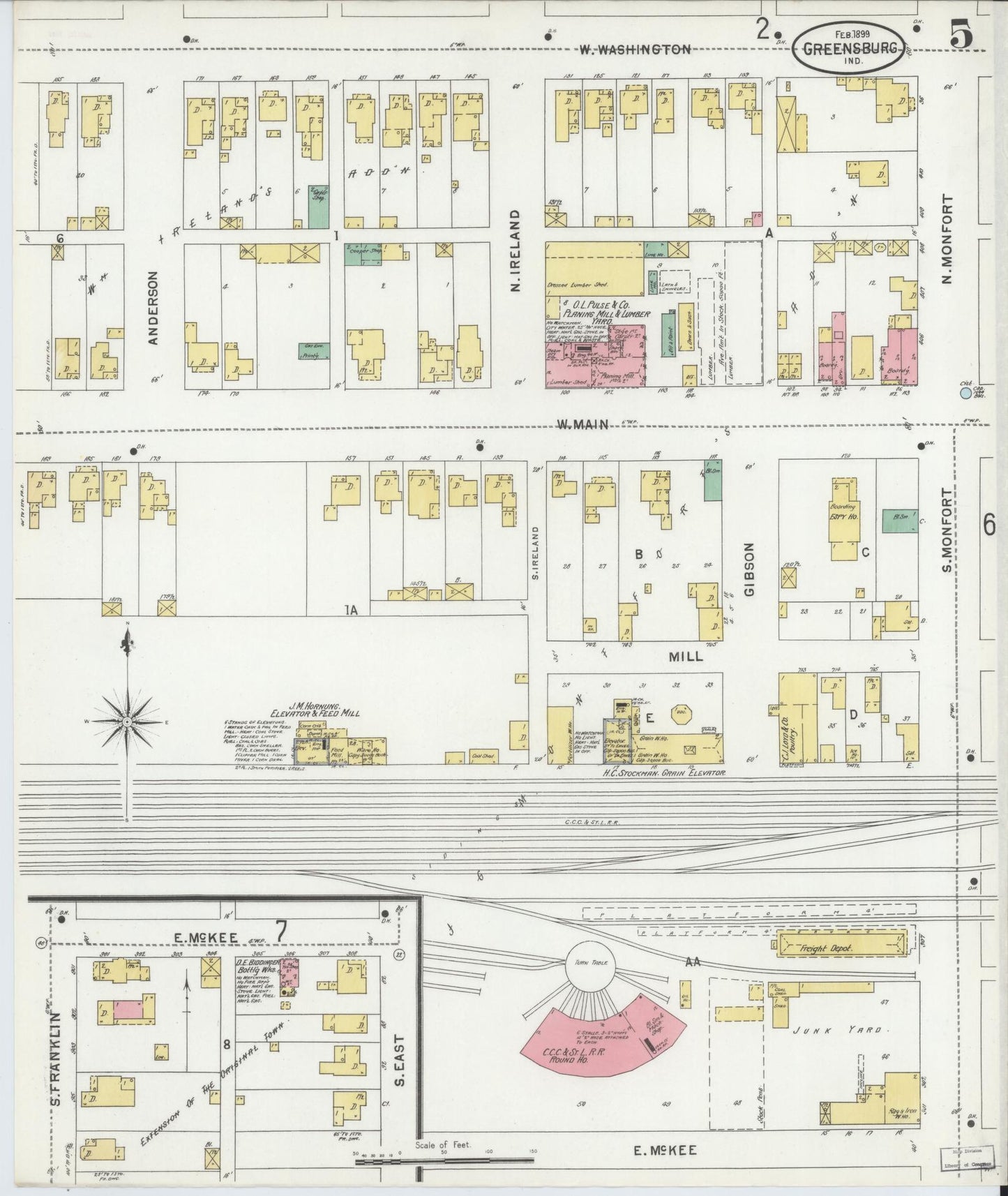 Sanborn Fire Insurance Map from Greensburg, Decatur County, Indiana (1899), Sheet #0005 - Complete Map Set gallery image, historic Sanborn map, vintage wall art, Indiana Indiana