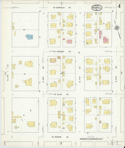 Sanborn Fire Insurance Map from Temple, Bell County, Texas (1915), Sheet #0004 - Historic Sanborn Fire Insurance Map Print, vintage old map wall art, antique decor, genealogy gift, Texas Texas map