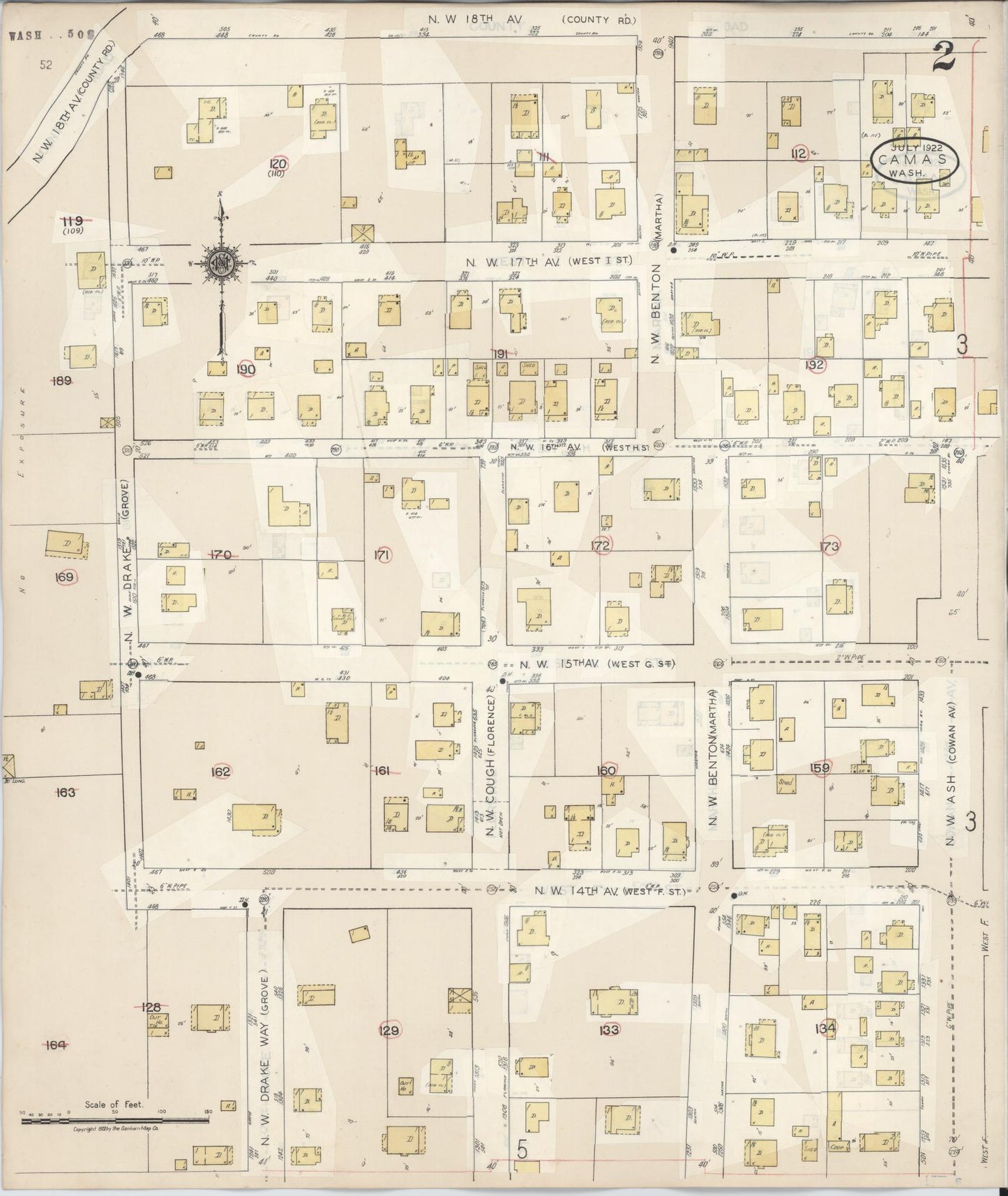 Sanborn Fire Insurance Map from Camas, Clark County, Washington (1943), Sheet #0002 - Historic Sanborn Fire Insurance Map Print, vintage old map wall art, antique decor, genealogy gift, Washington Washington map