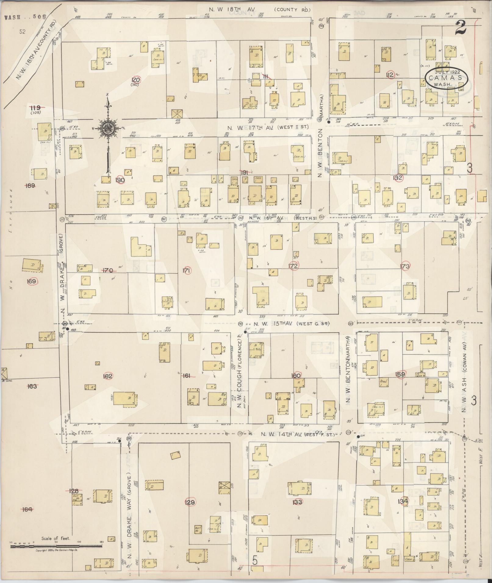 Sanborn Fire Insurance Map from Camas, Clark County, Washington (1943), Sheet #0002 - Historic Sanborn Fire Insurance Map Print, vintage old map wall art, antique decor, genealogy gift, Washington Washington map