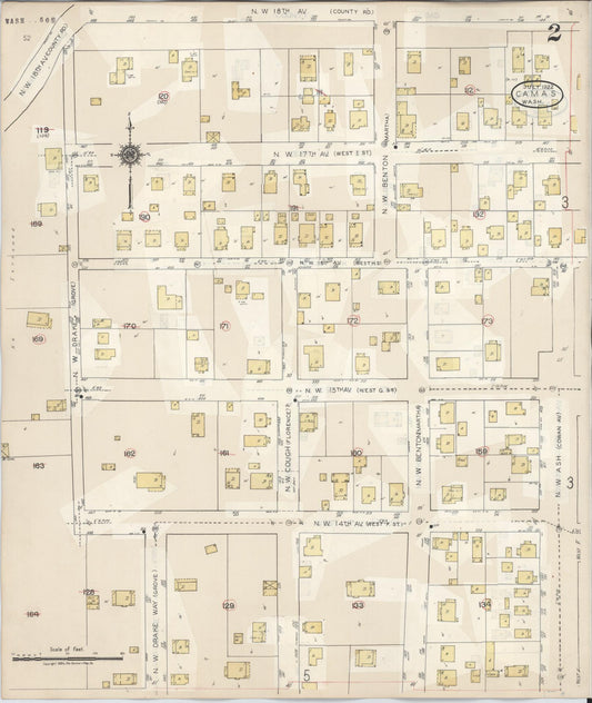 Sanborn Fire Insurance Map from Camas, Clark County, Washington (1943), Sheet #0002 - Historic Sanborn Fire Insurance Map Print, vintage old map wall art, antique decor, genealogy gift, Washington Washington map