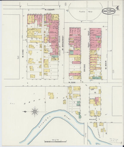 Sanborn Fire Insurance Map from Owatonna, Steele County, Minnesota (1894), Sheet #0004 - Historic Sanborn Fire Insurance Map Print, vintage old map wall art, antique decor, genealogy gift, Minnesota Minnesota map