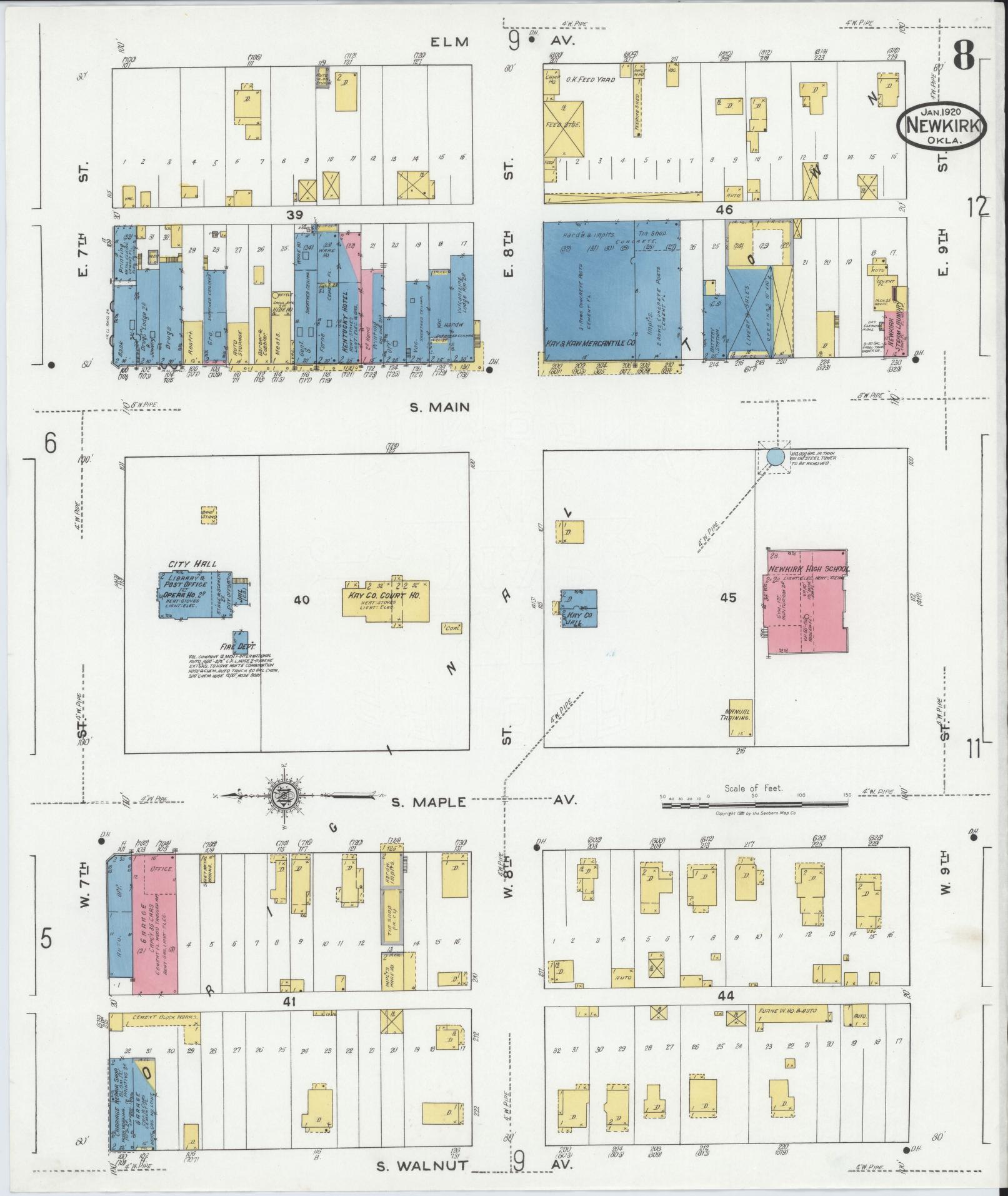 Sanborn Fire Insurance Map from Newkirk, Kay County, Oklahoma (1920), Sheet #0008 - Complete Map Set gallery image, historic Sanborn map, vintage wall art, Oklahoma Oklahoma